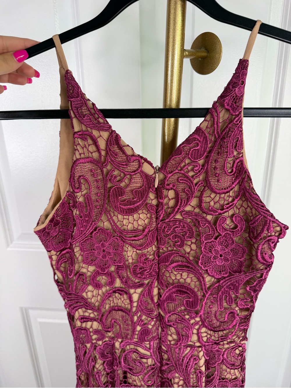 Dress the Population Lace Midi Cocktail Dress XS Plum Floral NWOT Wedding Guest - Picture 8 of 11